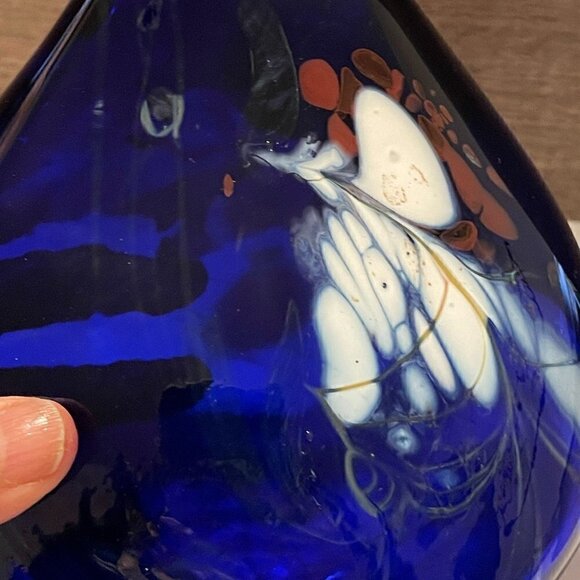 Loren Chapman Vintage Signed Cobalt Blue Blown Glass Swirl Freeform Vase 1983 - Picture 6 of 9
